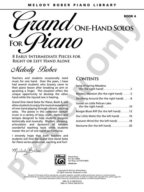 Grand One-Hand Solos For Piano, Book 4: 8 Early Intermediate Pieces For Right Or Left Hand Alone